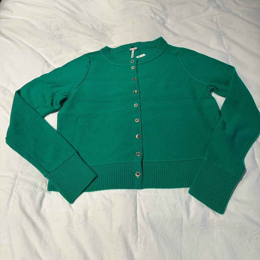 Kelly Green Button-Up Women's cashmere /wool Sweater